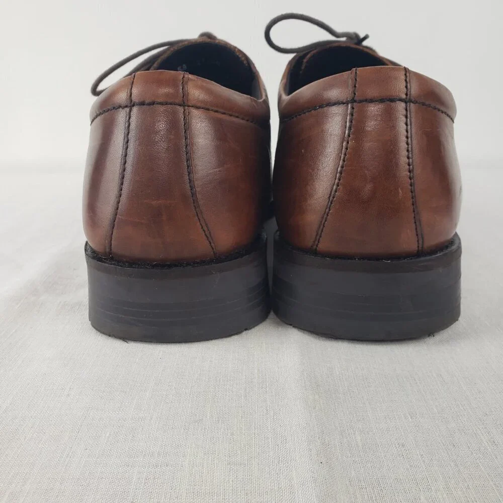Johnston & Murphy Mens 13 Brown Leather Bicycle Toe Derby Lace Up Dress Shoes